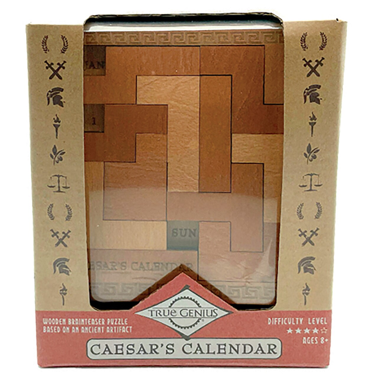 True Genius: Caesar's Calendar - One-A-Day Puzzle Calendar, 365 Unique Solves, Brainteasers, Wood Puzzle, Difficulty Level 4, Project Genius, Ages 8+